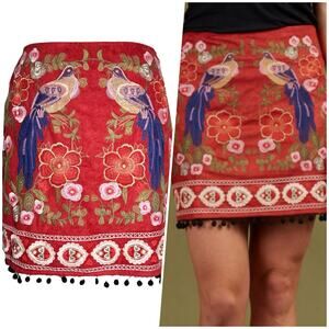 Altar'd State | Women | Vermillion Sueded Floral Pom Pom Mini Skirt | Medium